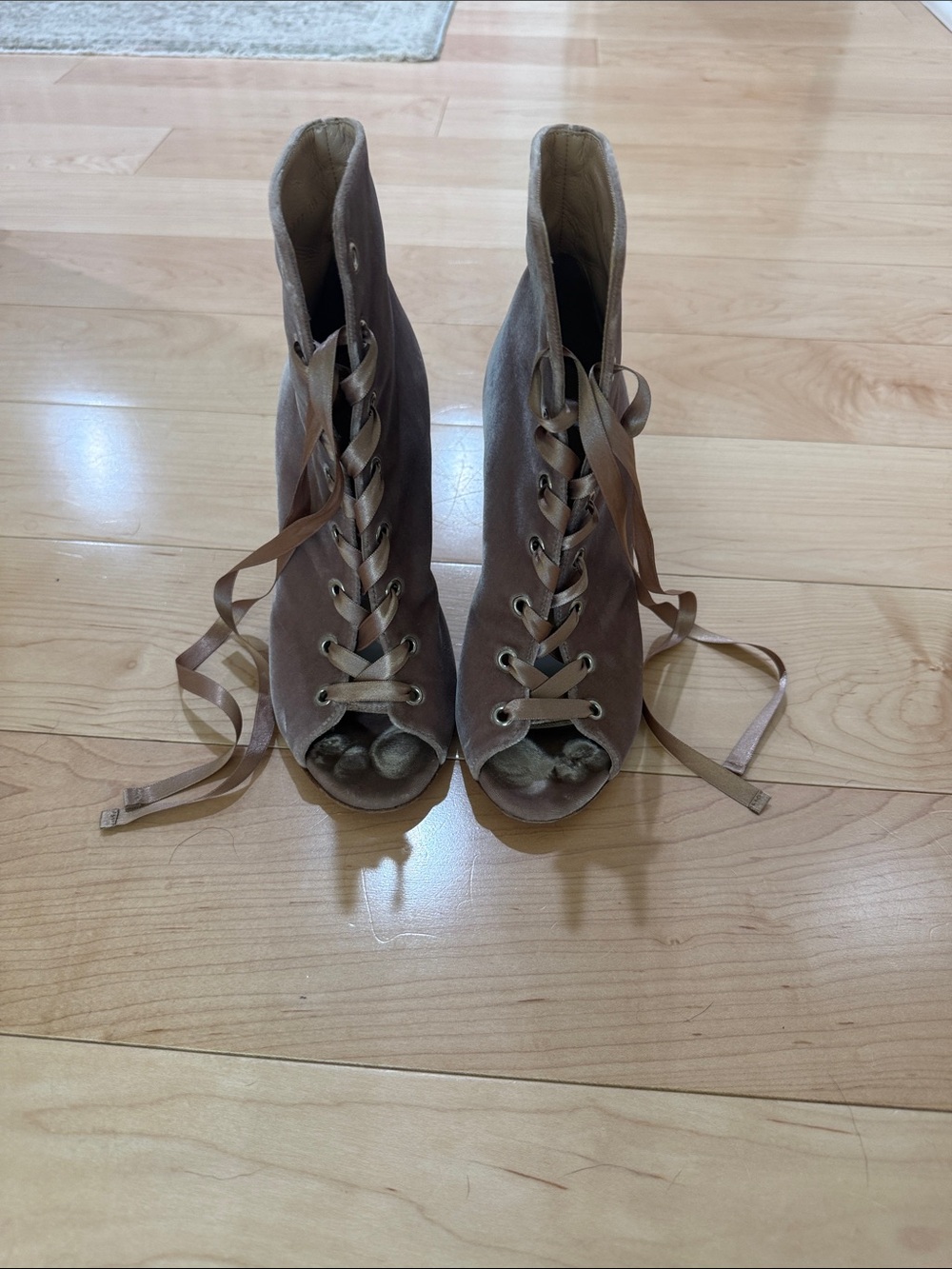 Gianvito Rossi Taupe Lace-Up Peep-Toe Ankle Boots